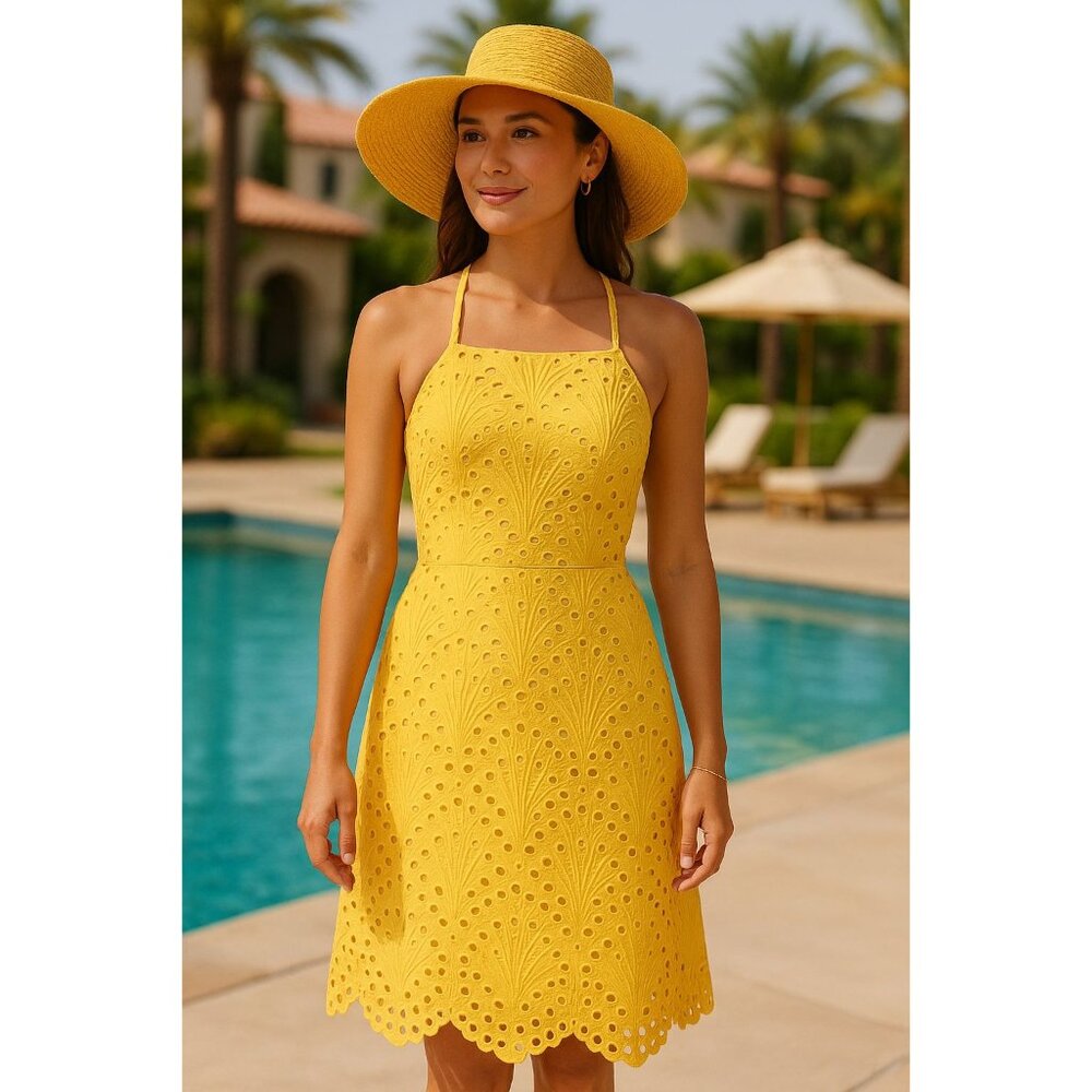 Andie Swim The Roatan Midi Dress Womens Small Pineapple Cotton Eyelet Lace Lined - Picture 3 of 16